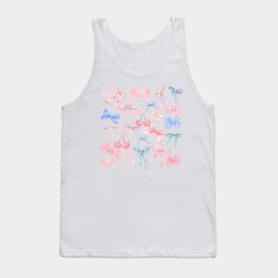 Preppy Girly Cherry Pastel Blue Pink Bow Coquette Tank Top